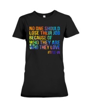 No one should lose their job Premium Fit Ladies Tee tile