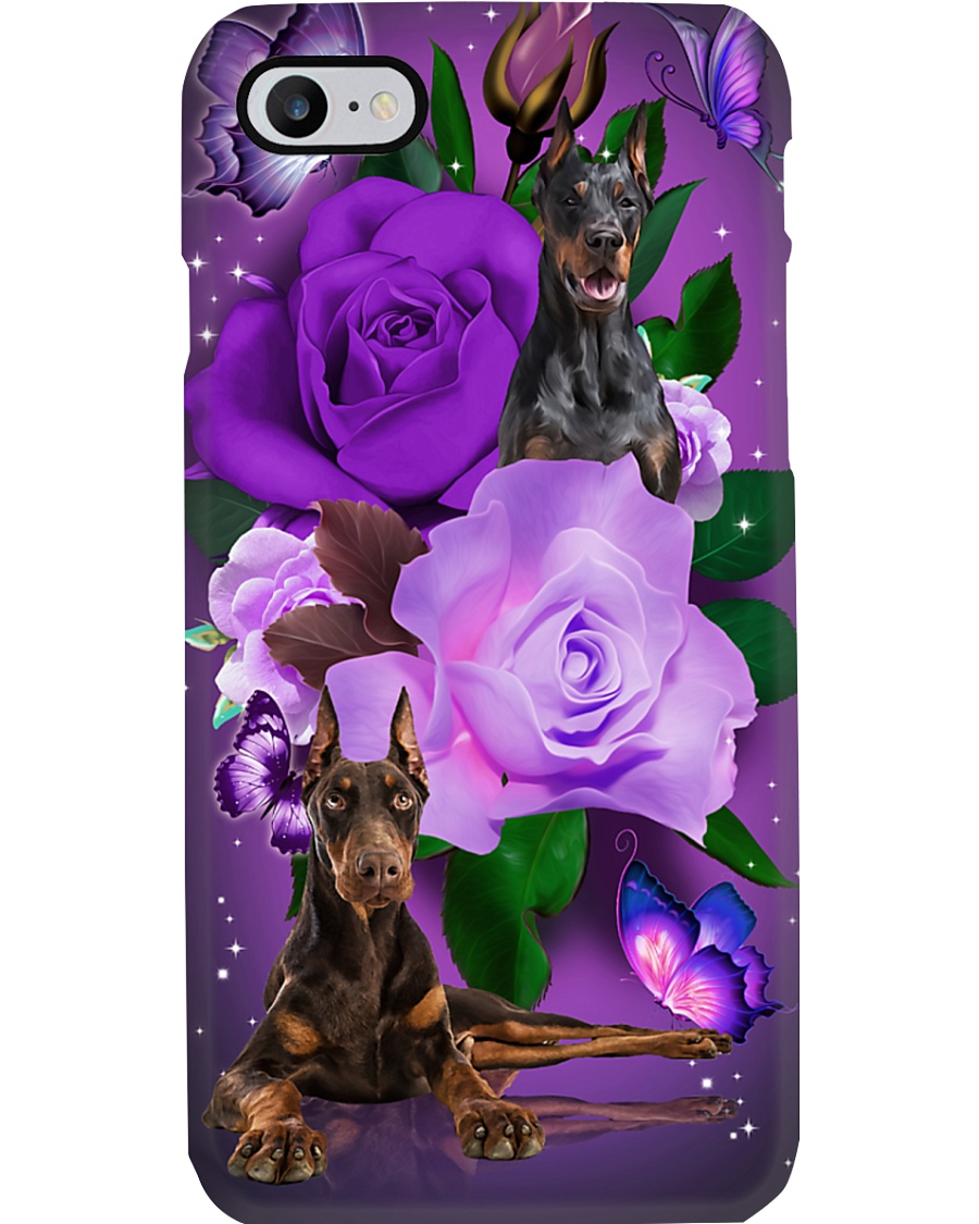 Dog - Doberman Pinscher Purple Rose Phone Case