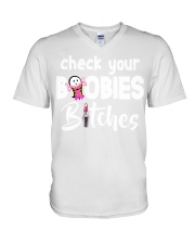 Check your boobies - Breast cancer Awareness V-Neck T-Shirt tile