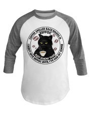 Coffee Spelled Back Wards Baseball Tee tile