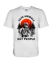 Save Animals Eat People V-Neck T-Shirt tile