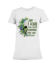 Just a Woman who loves gardening and has tattos Premium Fit Ladies Tee tile