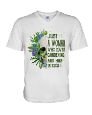 Just a Woman who loves gardening and has tattos V-Neck T-Shirt tile