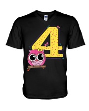 Kids 4th Birthday T-Shirt Girls Owl Pink V-Neck T-Shirt thumbnail
