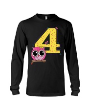Kids 4th Birthday T-Shirt Girls Owl Pink Long Sleeve Tee thumbnail