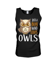 Just a Boy Who Loves Owls Cute Owl Gift Unisex Tank front