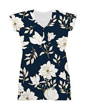 Flowers Gold and Blue Elegant Floral Pattern All-Over Dress tile