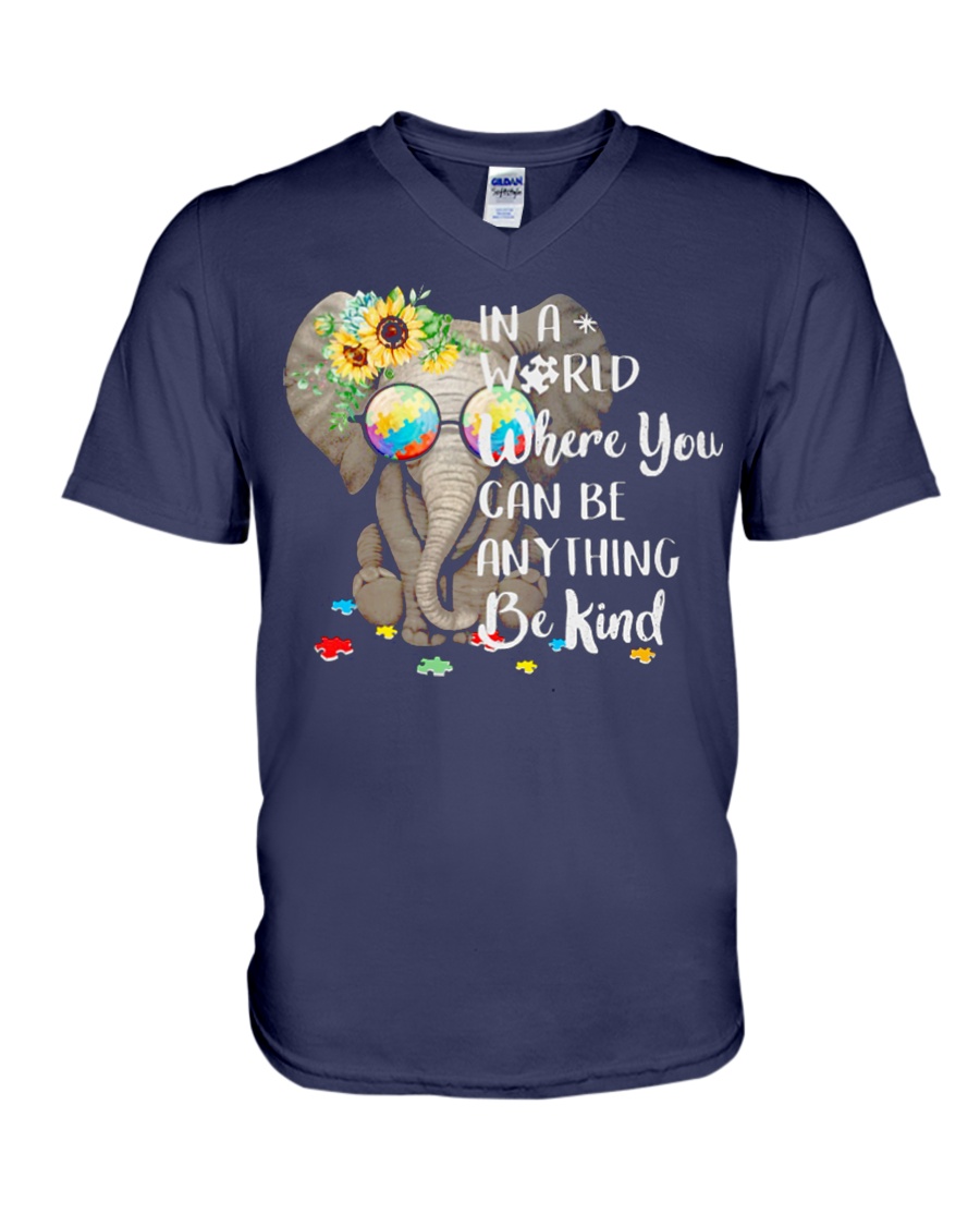 Elephant autism awareness be anything be kind V-Neck T-Shirt