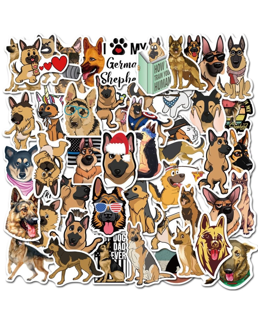 German Shepherd Cute Dogs Waterproof Cartoon Sticker For Luggage Car Guaitar Skateboard Phone Laptop Bicycle Stickers template