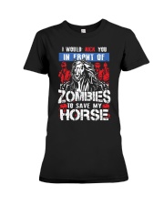 Zombies To Save My Horse Premium Fit Ladies Tee tile