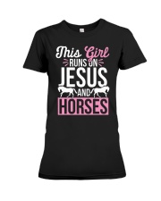 This Girl Runs On Jesus And Horses Premium Fit Ladies Tee tile