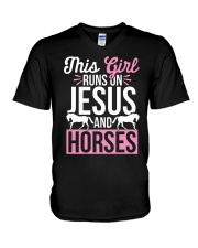 This Girl Runs On Jesus And Horses V-Neck T-Shirt tile