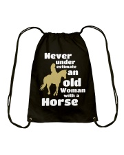 Never Under Estimate An Old Woman With A Horse Drawstring Bag tile
