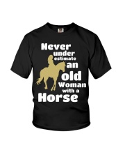 Never Under Estimate An Old Woman With A Horse Youth T-Shirt tile