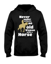 Never Under Estimate An Old Woman With A Horse Hooded Sweatshirt tile