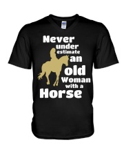 Never Under Estimate An Old Woman With A Horse V-Neck T-Shirt tile