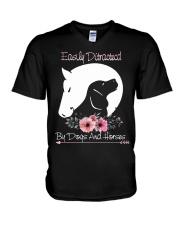 Easily Ditractecd By Dogs And Horses V-Neck T-Shirt tile