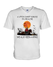 a witch cannot survive V-Neck T-Shirt tile