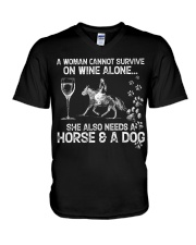 A Woman Cannot Survive On Wine Alone V-Neck T-Shirt tile