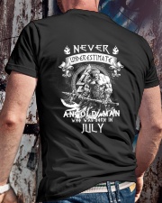 NEVER UNDERESTIMATE AN OLD MAN WAS BORN IN JULY Classic T-Shirt lifestyle-mens-crewneck-back-2