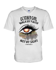 OCTOBER GIRL WALK BY FAITH NOT BY SIGN V-Neck T-Shirt tile