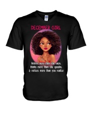 DECEMBER GIRL - KNOWS MORE THAN SHE SAYS V-Neck T-Shirt thumbnail