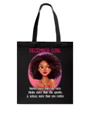 DECEMBER GIRL - KNOWS MORE THAN SHE SAYS Tote Bag thumbnail