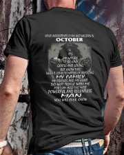 NEVER UNDERESTIMATE A MAN WHO WAS BORN IN OCTORBER Classic T-Shirt lifestyle-mens-crewneck-back-2
