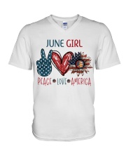 JUNE GIRL - PEACE LOVE AMERICA V-Neck T-Shirt tile