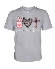 Peace love God V-Neck T-Shirt tile