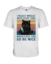 I inject myself with stuff V-Neck T-Shirt tile