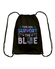This girl support the blue Drawstring Bag tile