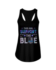 This girl support the blue Ladies Flowy Tank tile