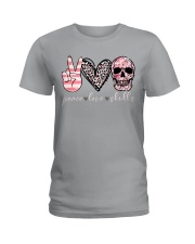 Peace love skulls Ladies T-Shirt tile