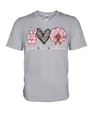 Peace love melanin V-Neck T-Shirt tile