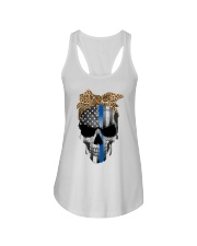 Leopard skull american flag shirt Ladies Flowy Tank tile