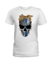 Leopard skull american flag shirt Ladies T-Shirt tile