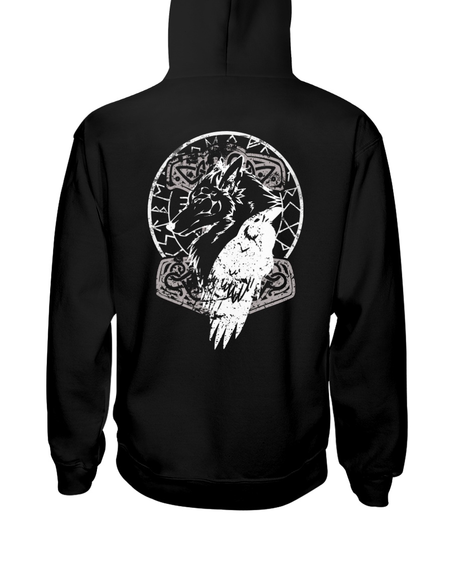Hammer Heathen Wolf Raven - Viking Shirt Hooded Sweatshirt