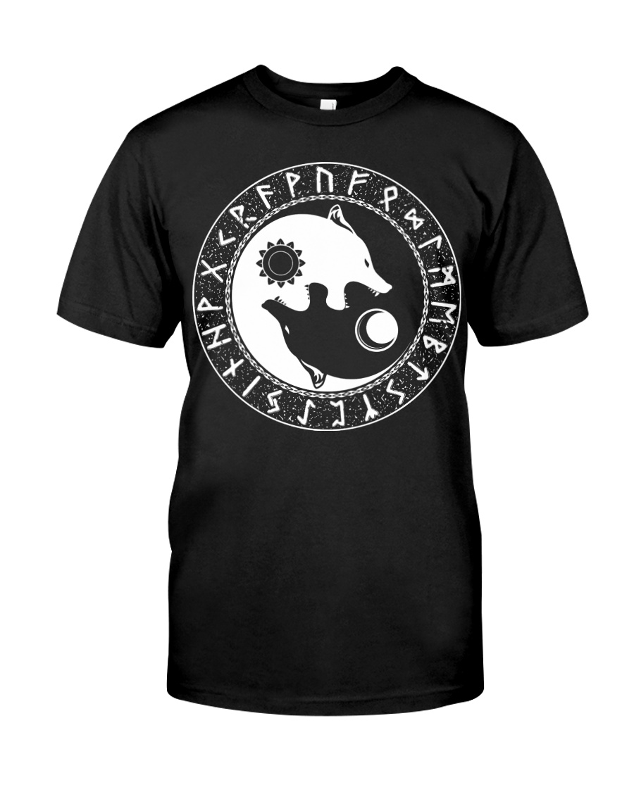 Viking Shirt : Viking Wolf Yin Yang And Rune Classic T-Shirt