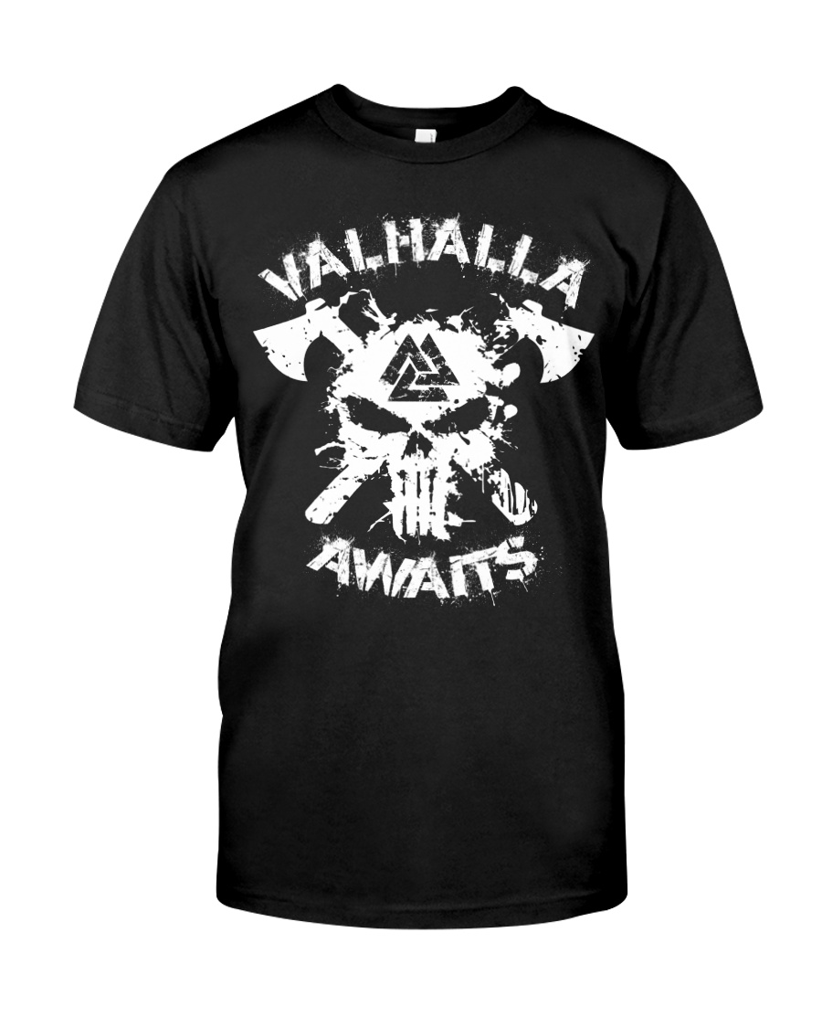 Viking Shirt : Valhalla Awaits Valknut Classic T-Shirt