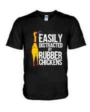 Chicken 77 Funny Easily Distracted Rubber V-Neck T-Shirt tile