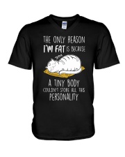 CAT - The Only Reason I'm Fat V-Neck T-Shirt tile