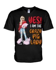 FMV - Crazy Pig Lady V-Neck T-Shirt tile