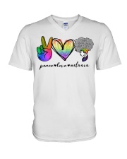 Peace Love Melanin V-Neck T-Shirt tile