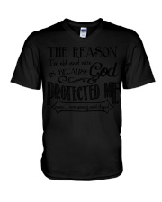 The Reason I'm Old And Wise Is Because God Protected Me V-Neck T-Shirt tile