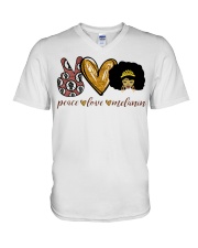 Peace Love Melanin V-Neck T-Shirt tile