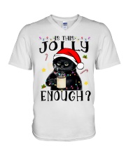 Is This Jolly Enough Black Cat Christmas Pajamas V-Neck T-Shirt tile