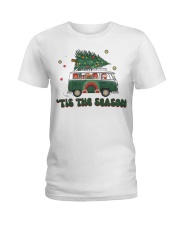 Retro Tis The Season Christmas Tree Santa Claus Ladies T-Shirt tile