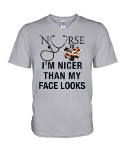 NURSE I'M NICER THAN MY FACE LOOKS V-Neck T-Shirt thumbnail