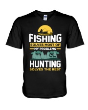 Fishing Solves Most Of My Problems Hunting Solves The V-Neck T-Shirt tile